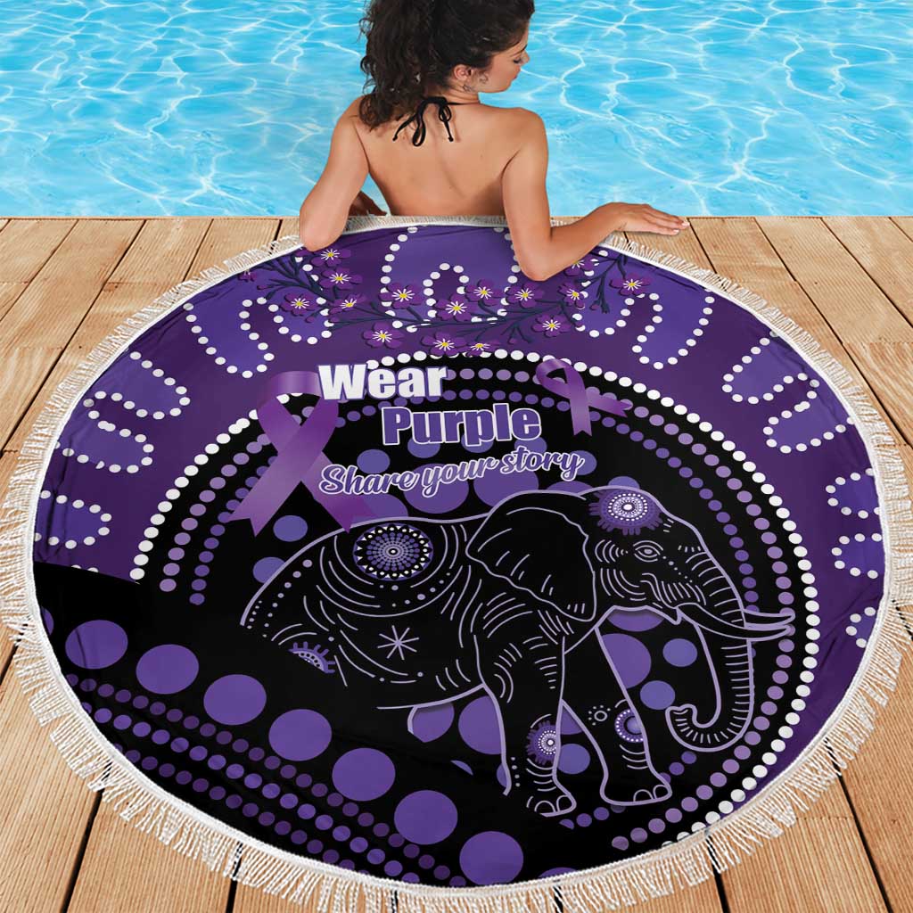 Australia Alzheimer's and Brain Awareness Beach Blanket Elephant Forget-Me-Not Aboriginal Art