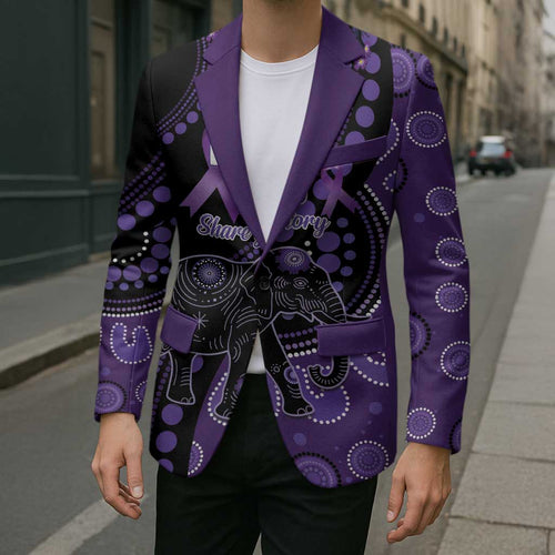 Australia Alzheimer's and Brain Awareness Personalised Blazer Elephant Forget-Me-Not Aboriginal Art