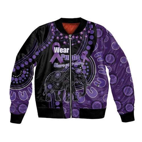 Australia Alzheimer's and Brain Awareness Personalised Bomber Jacket Elephant Forget-Me-Not Aboriginal Art