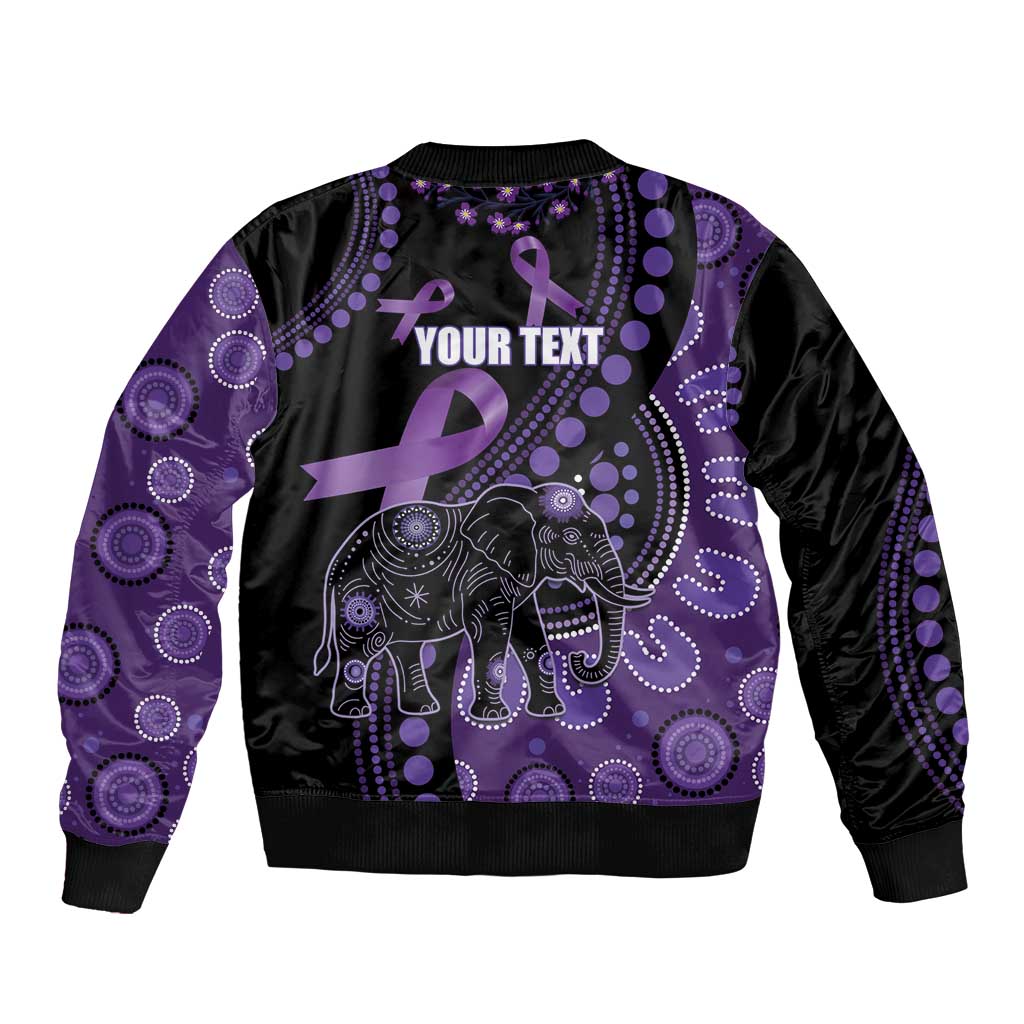 Australia Alzheimer's and Brain Awareness Personalised Bomber Jacket Elephant Forget-Me-Not Aboriginal Art