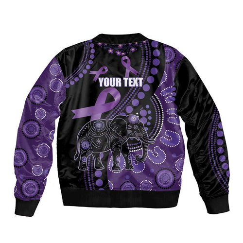 Australia Alzheimer's and Brain Awareness Personalised Bomber Jacket Elephant Forget-Me-Not Aboriginal Art