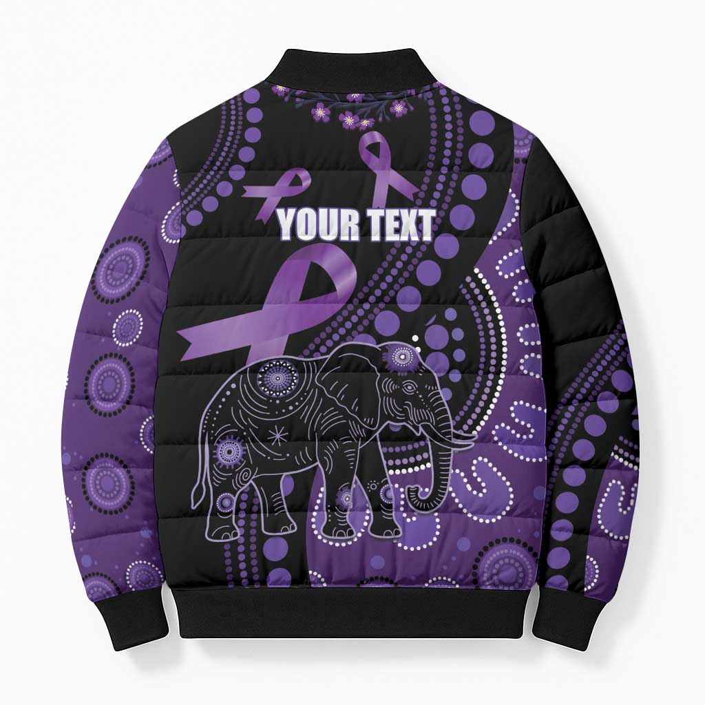 Australia Alzheimer's and Brain Awareness Personalised Bomber Puffer Jacket Elephant Forget-Me-Not Aboriginal Art