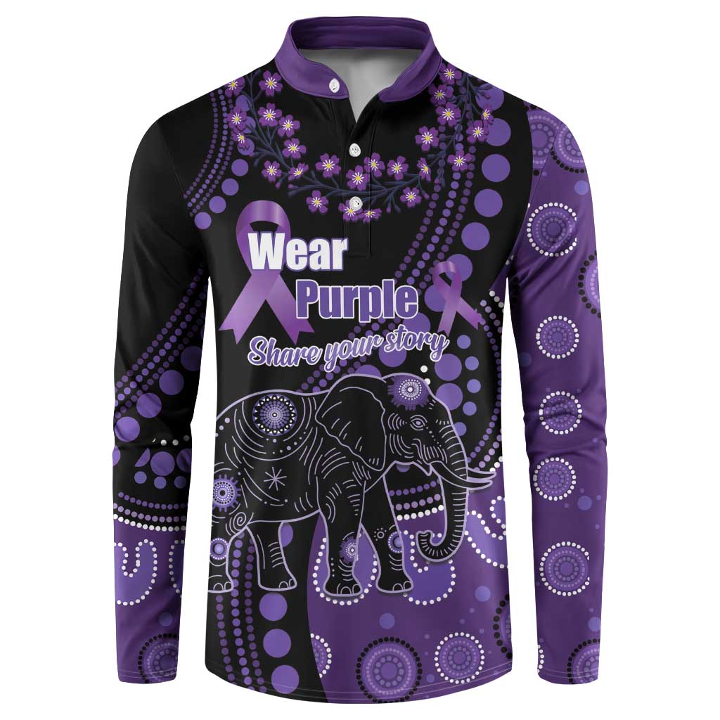Australia Alzheimer's and Brain Awareness Personalised Button Sweatshirt Elephant Forget-Me-Not Aboriginal Art