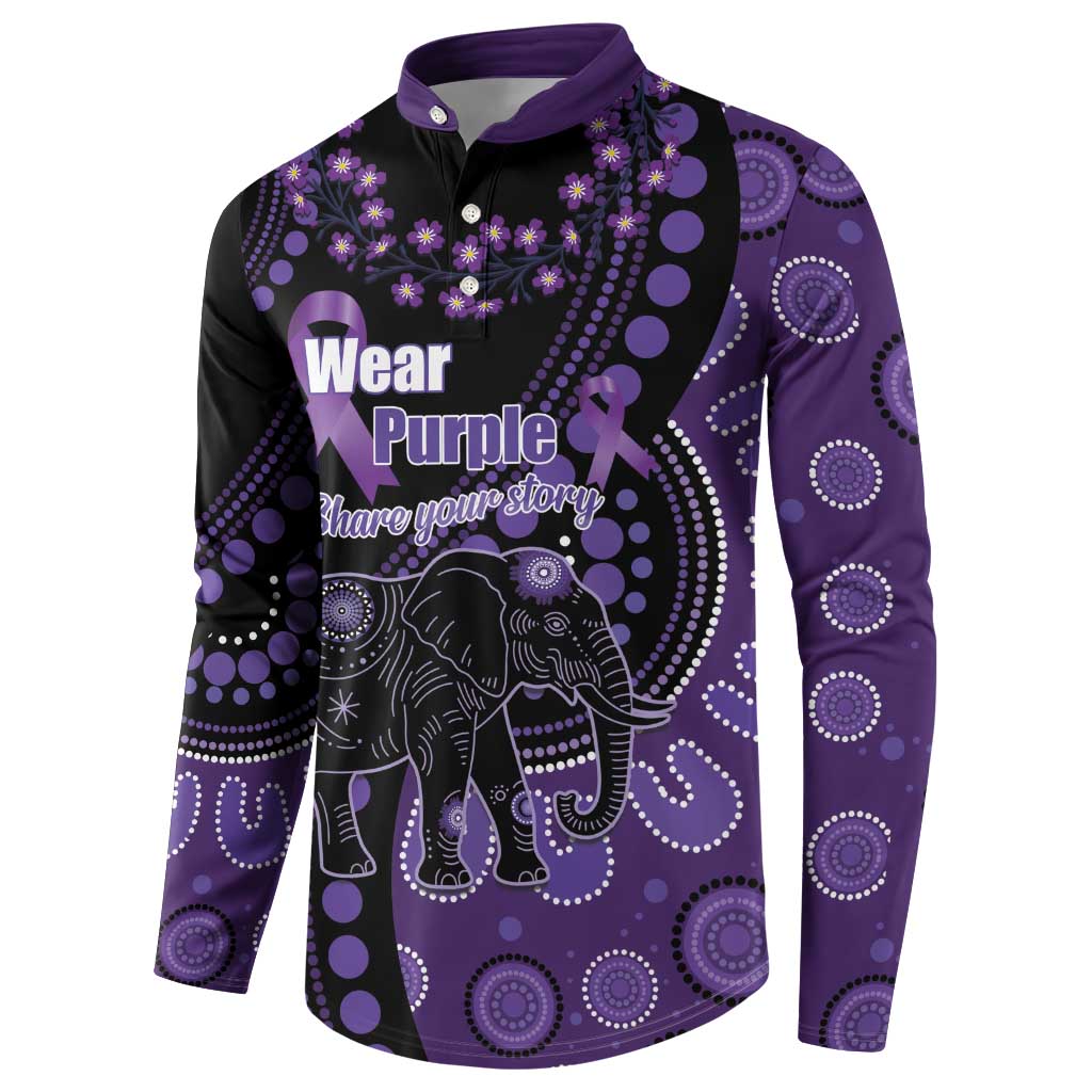 Australia Alzheimer's and Brain Awareness Personalised Button Sweatshirt Elephant Forget-Me-Not Aboriginal Art