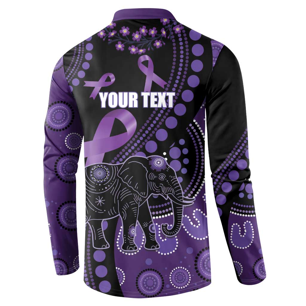 Australia Alzheimer's and Brain Awareness Personalised Button Sweatshirt Elephant Forget-Me-Not Aboriginal Art