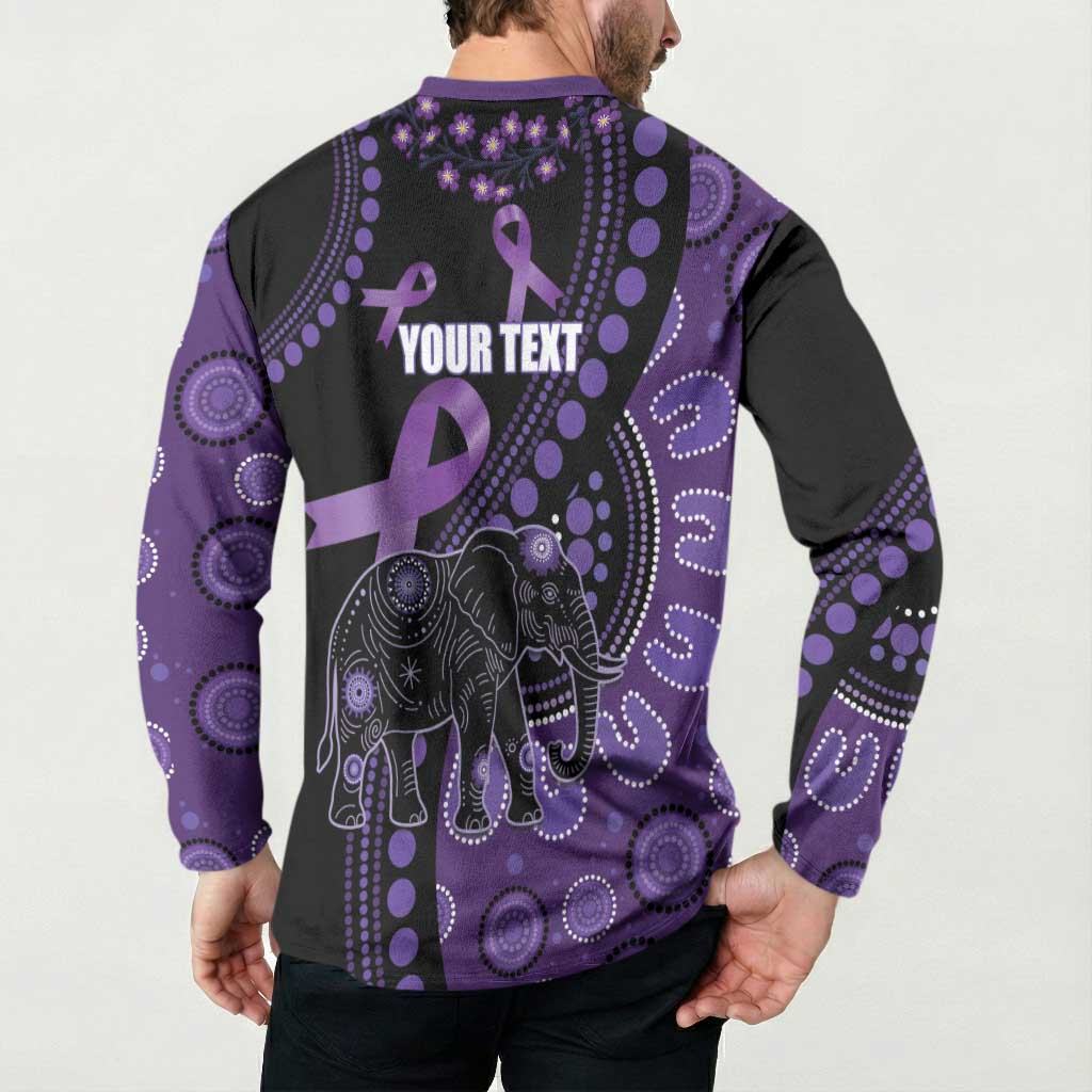 Australia Alzheimer's and Brain Awareness Personalised Button Sweatshirt Elephant Forget-Me-Not Aboriginal Art