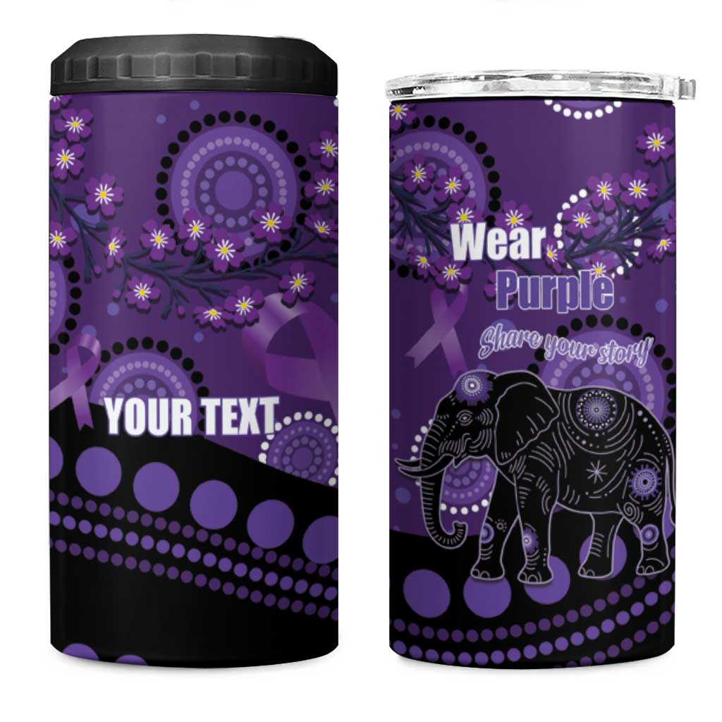 Australia Alzheimer's and Brain Awareness Personalised 4 in 1 Can Cooler Tumbler Elephant Forget-Me-Not Aboriginal Art