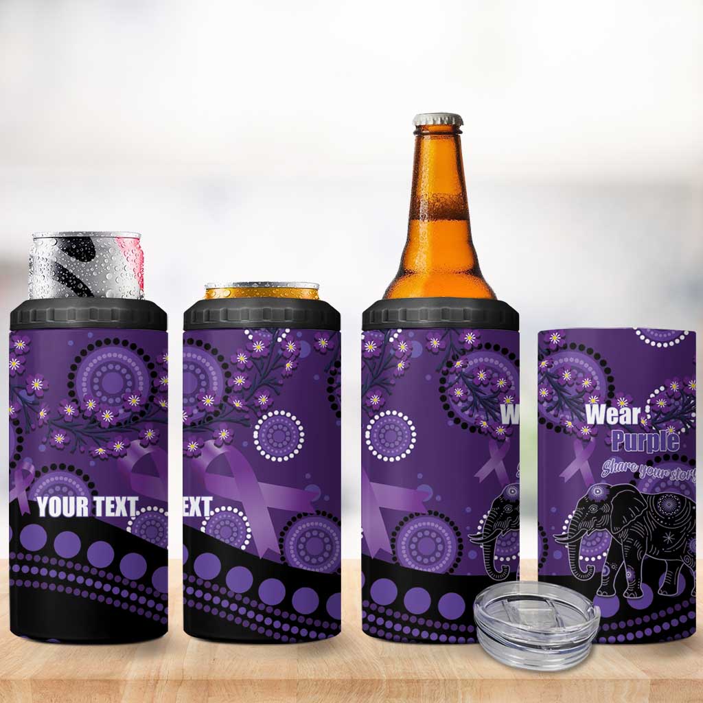 Australia Alzheimer's and Brain Awareness Personalised 4 in 1 Can Cooler Tumbler Elephant Forget-Me-Not Aboriginal Art
