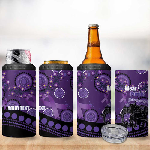 Australia Alzheimer's and Brain Awareness Personalised 4 in 1 Can Cooler Tumbler Elephant Forget-Me-Not Aboriginal Art