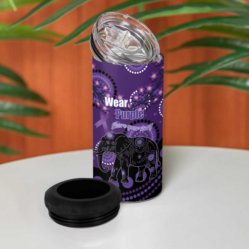Australia Alzheimer's and Brain Awareness Personalised 4 in 1 Can Cooler Tumbler Elephant Forget-Me-Not Aboriginal Art