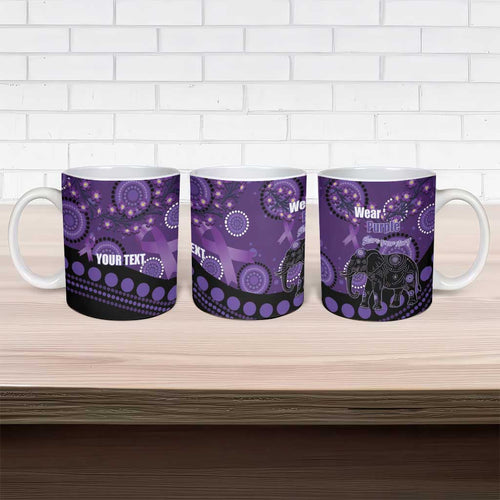 Australia Alzheimer's and Brain Awareness Personalised Ceramic Mug Elephant Forget-Me-Not Aboriginal Art