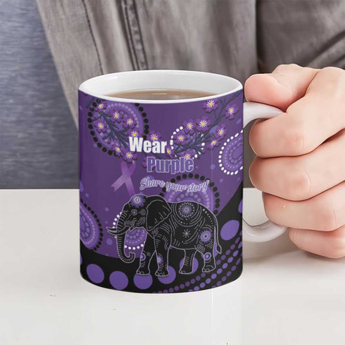 Australia Alzheimer's and Brain Awareness Personalised Ceramic Mug Elephant Forget-Me-Not Aboriginal Art