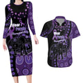 Australia Alzheimer's and Brain Awareness Personalised Couples Matching Long Sleeve Bodycon Dress and Hawaiian Shirt Elephant Forget-Me-Not Aboriginal Art