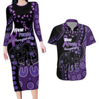 Australia Alzheimer's and Brain Awareness Personalised Couples Matching Long Sleeve Bodycon Dress and Hawaiian Shirt Elephant Forget-Me-Not Aboriginal Art