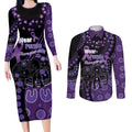 Australia Alzheimer's and Brain Awareness Personalised Couples Matching Long Sleeve Bodycon Dress and Long Sleeve Button Shirt Elephant Forget-Me-Not Aboriginal Art