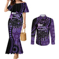 Australia Alzheimer's and Brain Awareness Personalised Couples Matching Mermaid Dress and Long Sleeve Button Shirt Elephant Forget-Me-Not Aboriginal Art