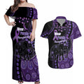 Australia Alzheimer's and Brain Awareness Personalised Couples Matching Off Shoulder Maxi Dress and Hawaiian Shirt Elephant Forget-Me-Not Aboriginal Art