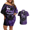 Australia Alzheimer's and Brain Awareness Personalised Couples Matching Off Shoulder Short Dress and Hawaiian Shirt Elephant Forget-Me-Not Aboriginal Art