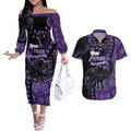 Australia Alzheimer's and Brain Awareness Personalised Couples Matching Off The Shoulder Long Sleeve Dress and Hawaiian Shirt Elephant Forget-Me-Not Aboriginal Art
