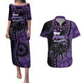 Australia Alzheimer's and Brain Awareness Personalised Couples Matching Puletasi and Hawaiian Shirt Elephant Forget-Me-Not Aboriginal Art