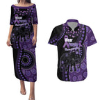 Australia Alzheimer's and Brain Awareness Personalised Couples Matching Puletasi and Hawaiian Shirt Elephant Forget-Me-Not Aboriginal Art