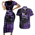 Australia Alzheimer's and Brain Awareness Personalised Couples Matching Short Sleeve Bodycon Dress and Hawaiian Shirt Elephant Forget-Me-Not Aboriginal Art