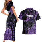 Australia Alzheimer's and Brain Awareness Personalised Couples Matching Short Sleeve Bodycon Dress and Hawaiian Shirt Elephant Forget-Me-Not Aboriginal Art