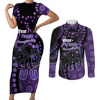 Australia Alzheimer's and Brain Awareness Personalised Couples Matching Short Sleeve Bodycon Dress and Long Sleeve Button Shirt Elephant Forget-Me-Not Aboriginal Art