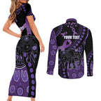 Australia Alzheimer's and Brain Awareness Personalised Couples Matching Short Sleeve Bodycon Dress and Long Sleeve Button Shirt Elephant Forget-Me-Not Aboriginal Art
