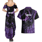 Australia Alzheimer's and Brain Awareness Personalised Couples Matching Summer Maxi Dress and Hawaiian Shirt Elephant Forget-Me-Not Aboriginal Art