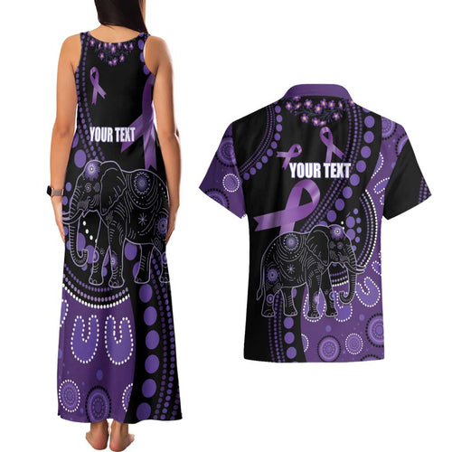 Australia Alzheimer's and Brain Awareness Personalised Couples Matching Tank Maxi Dress and Hawaiian Shirt Elephant Forget-Me-Not Aboriginal Art