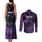 Australia Alzheimer's and Brain Awareness Personalised Couples Matching Tank Maxi Dress and Long Sleeve Button Shirt Elephant Forget-Me-Not Aboriginal Art
