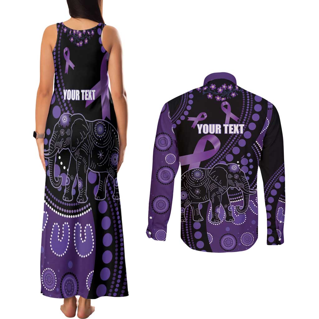 Australia Alzheimer's and Brain Awareness Personalised Couples Matching Tank Maxi Dress and Long Sleeve Button Shirt Elephant Forget-Me-Not Aboriginal Art