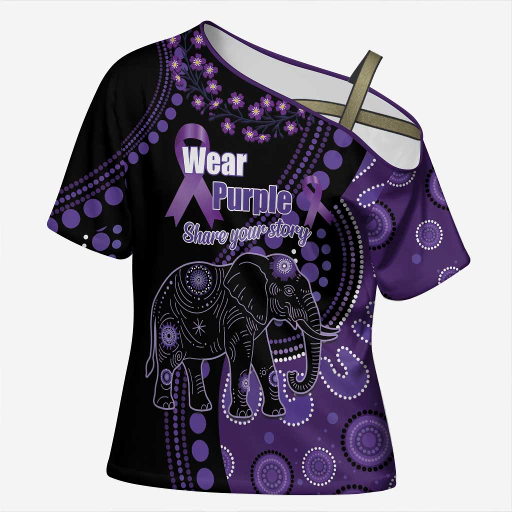 Australia Alzheimer's and Brain Awareness Personalised Cross Shoulder Shirt Elephant Forget-Me-Not Aboriginal Art