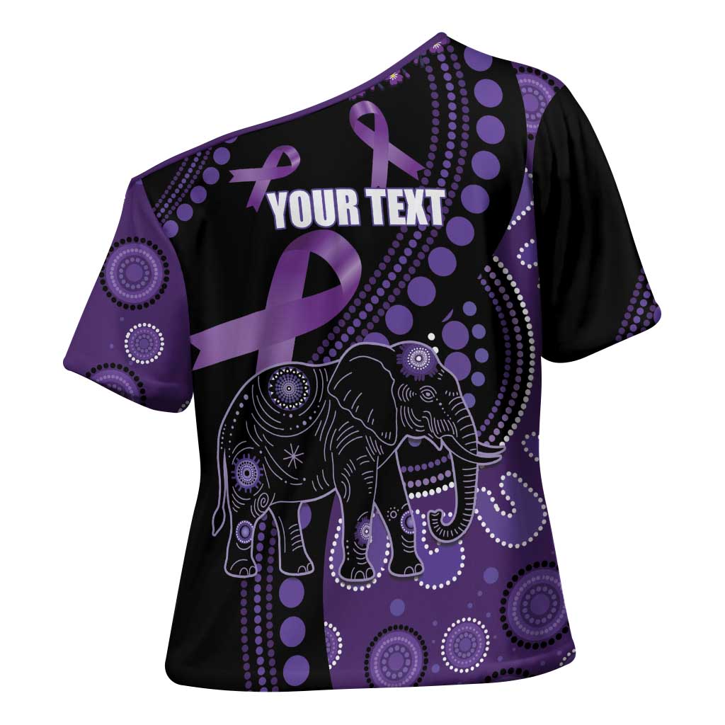 Australia Alzheimer's and Brain Awareness Personalised Cross Shoulder Shirt Elephant Forget-Me-Not Aboriginal Art