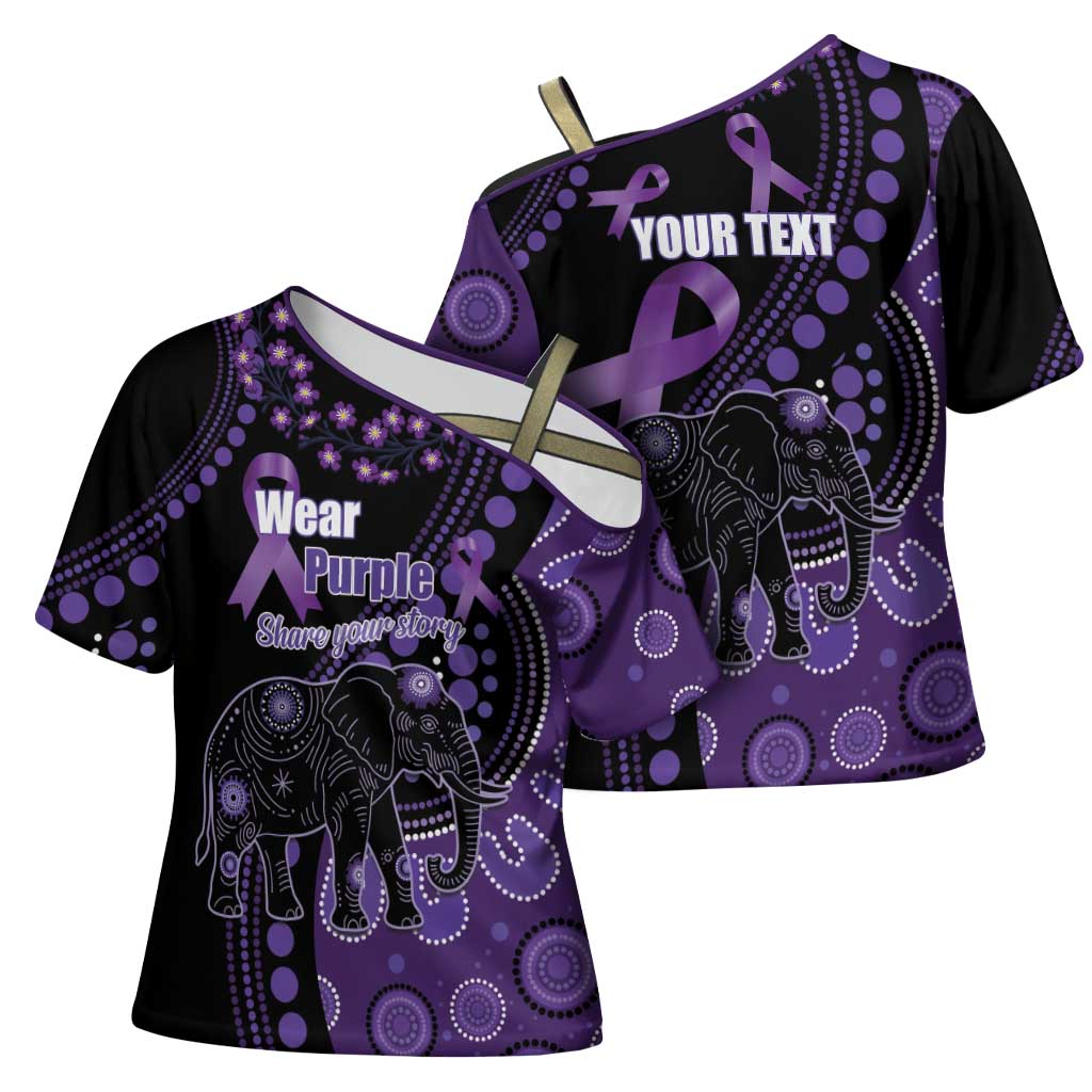 Australia Alzheimer's and Brain Awareness Personalised Cross Shoulder Shirt Elephant Forget-Me-Not Aboriginal Art