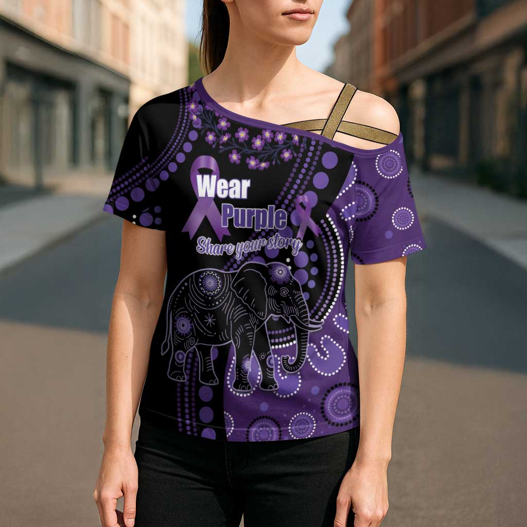 Australia Alzheimer's and Brain Awareness Personalised Cross Shoulder Shirt Elephant Forget-Me-Not Aboriginal Art