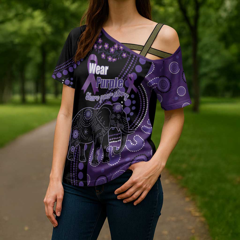 Australia Alzheimer's and Brain Awareness Personalised Cross Shoulder Shirt Elephant Forget-Me-Not Aboriginal Art