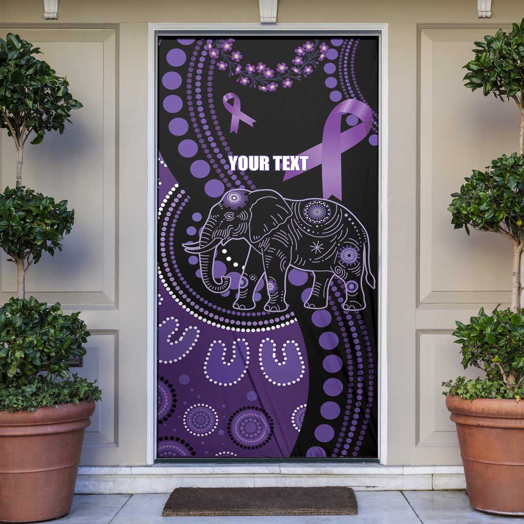 Australia Alzheimer's and Brain Awareness Personalised Door Cover Elephant Forget-Me-Not Aboriginal Art