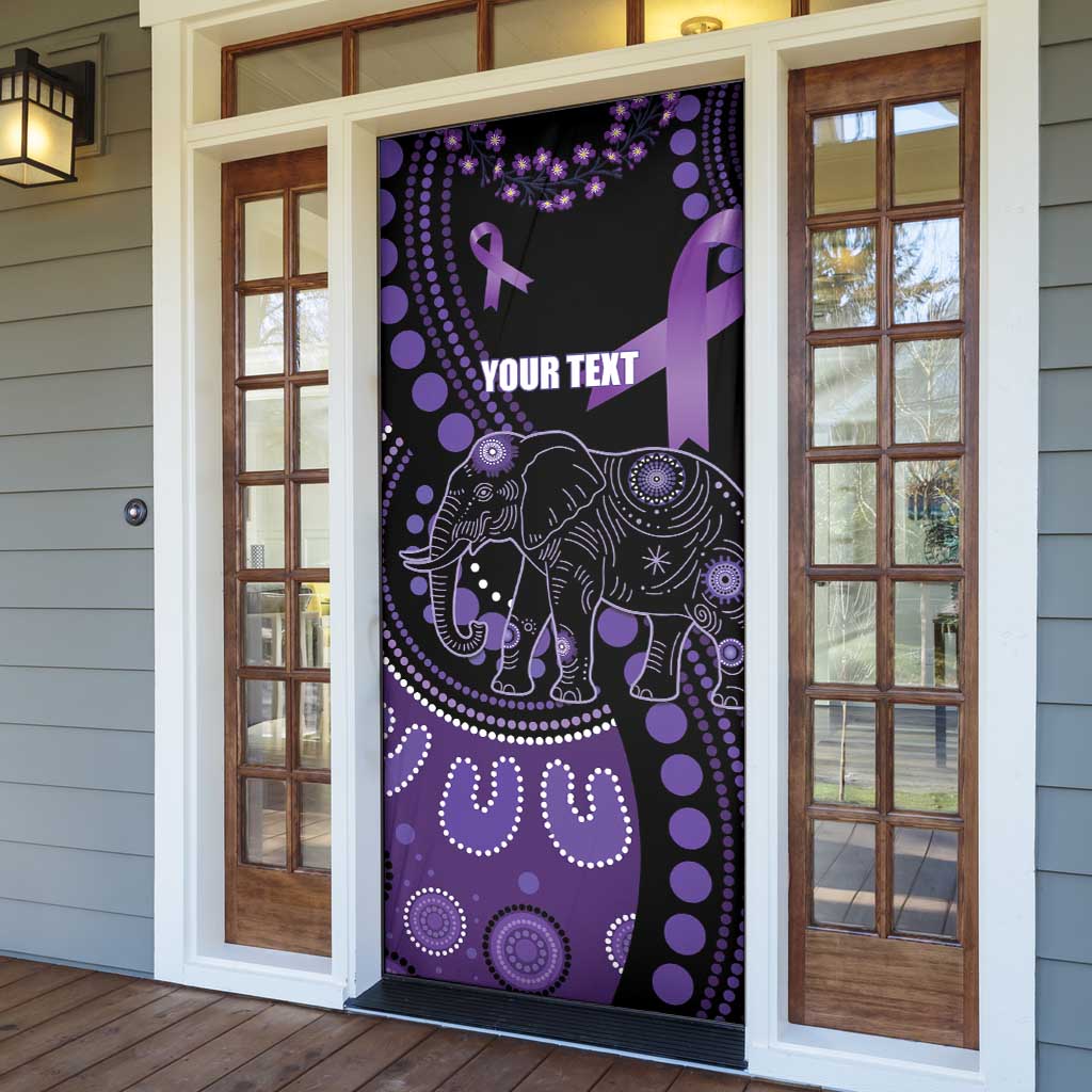 Australia Alzheimer's and Brain Awareness Personalised Door Cover Elephant Forget-Me-Not Aboriginal Art