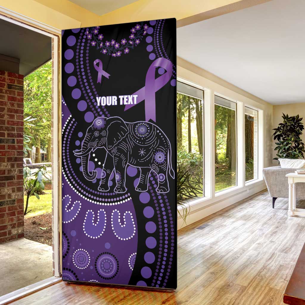 Australia Alzheimer's and Brain Awareness Personalised Door Cover Elephant Forget-Me-Not Aboriginal Art