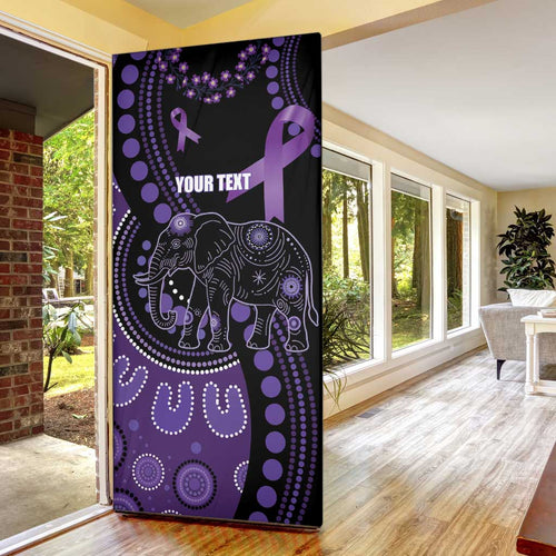 Australia Alzheimer's and Brain Awareness Personalised Door Cover Elephant Forget-Me-Not Aboriginal Art