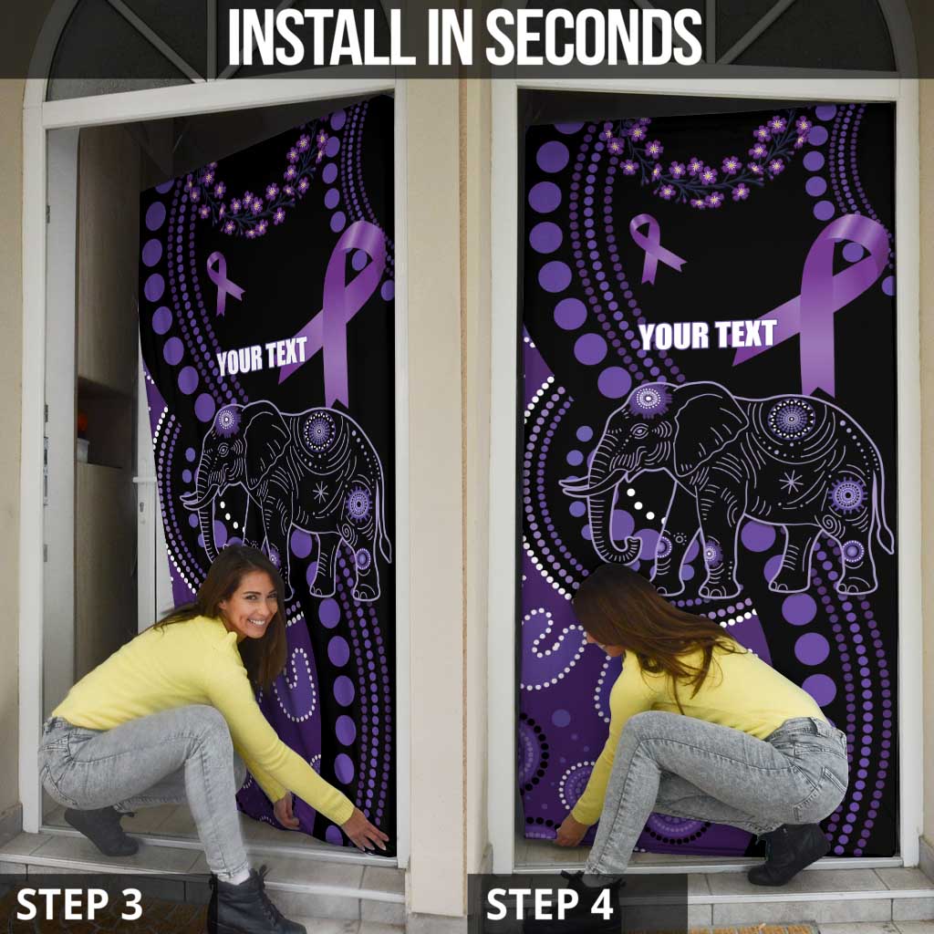 Australia Alzheimer's and Brain Awareness Personalised Door Cover Elephant Forget-Me-Not Aboriginal Art