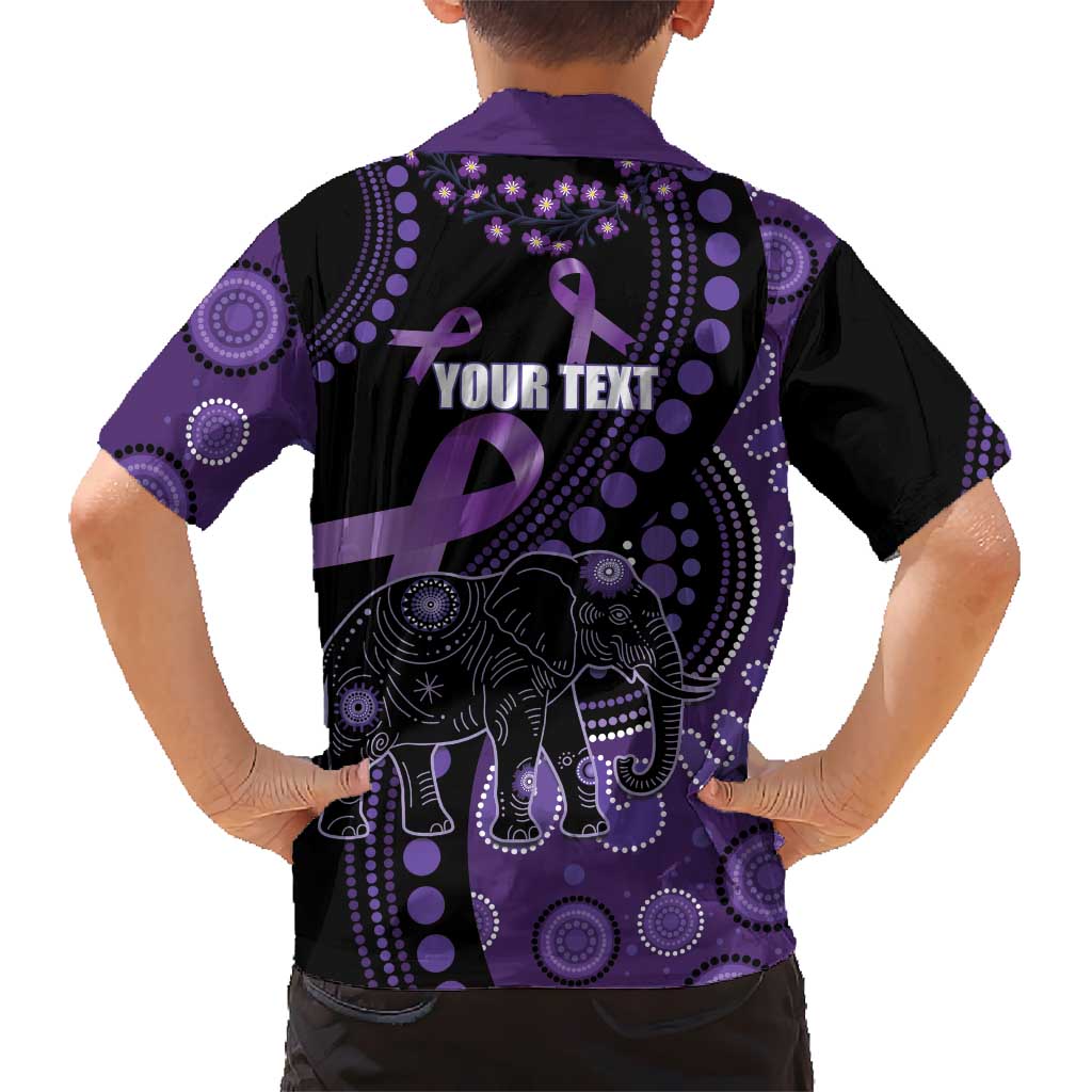 Australia Alzheimer's and Brain Awareness Personalised Family Matching Long Sleeve Bodycon Dress and Hawaiian Shirt Elephant Forget-Me-Not Aboriginal Art