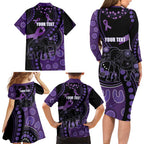 Australia Alzheimer's and Brain Awareness Personalised Family Matching Long Sleeve Bodycon Dress and Hawaiian Shirt Elephant Forget-Me-Not Aboriginal Art