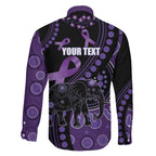 Australia Alzheimer's and Brain Awareness Personalised Family Matching Long Sleeve Bodycon Dress and Hawaiian Shirt Elephant Forget-Me-Not Aboriginal Art