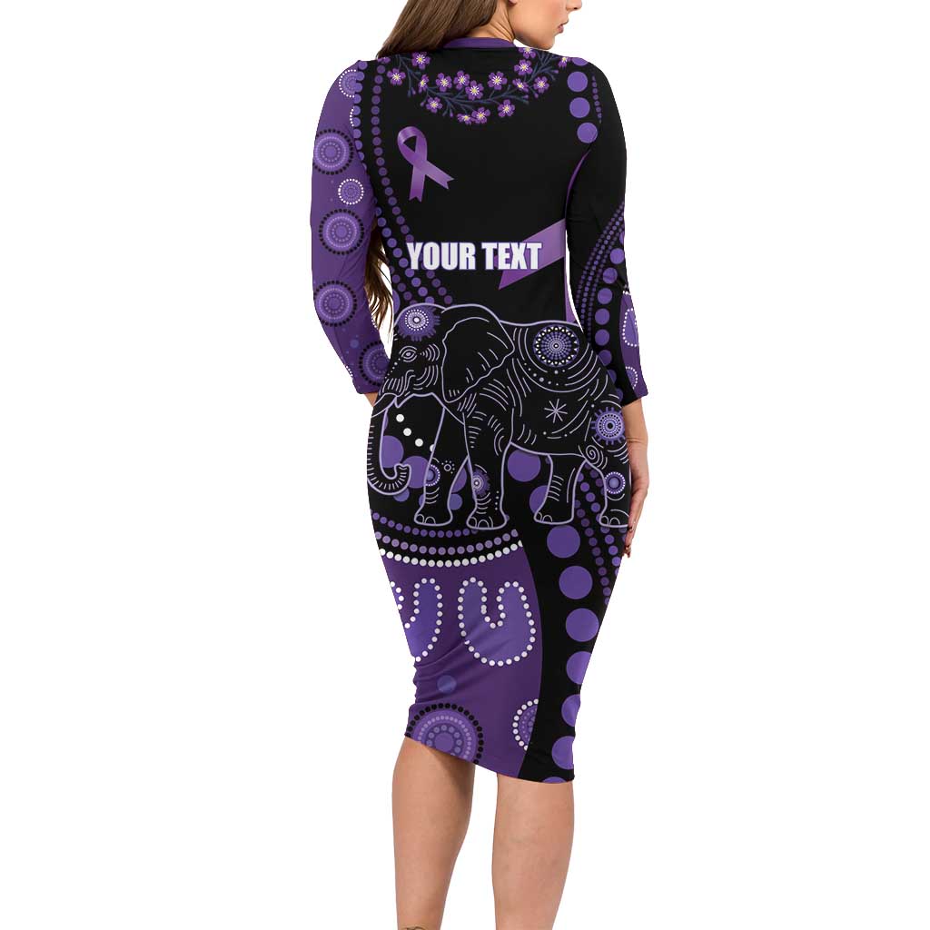 Australia Alzheimer's and Brain Awareness Personalised Family Matching Long Sleeve Bodycon Dress and Hawaiian Shirt Elephant Forget-Me-Not Aboriginal Art