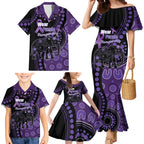 Australia Alzheimer's and Brain Awareness Personalised Family Matching Mermaid Dress and Hawaiian Shirt Elephant Forget-Me-Not Aboriginal Art