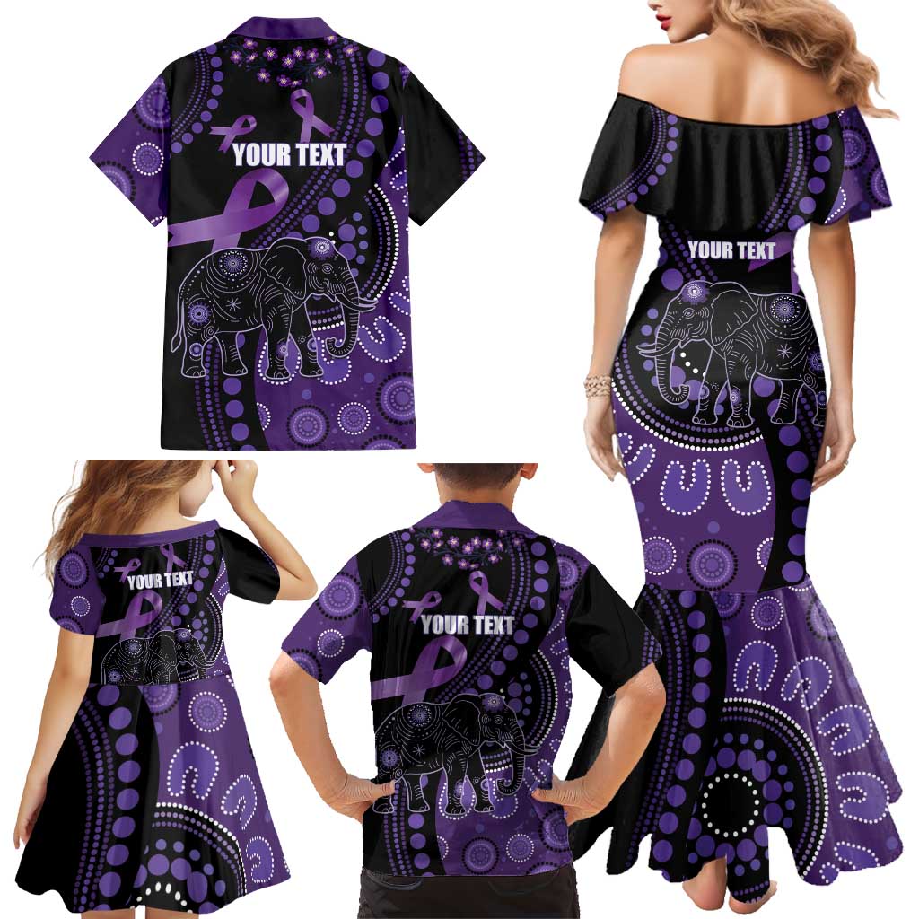 Australia Alzheimer's and Brain Awareness Personalised Family Matching Mermaid Dress and Hawaiian Shirt Elephant Forget-Me-Not Aboriginal Art