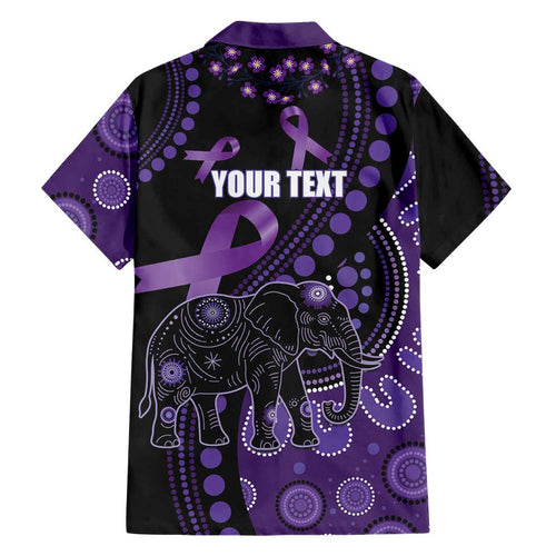Australia Alzheimer's and Brain Awareness Personalised Family Matching Off The Shoulder Long Sleeve Dress and Hawaiian Shirt Elephant Forget-Me-Not Aboriginal Art